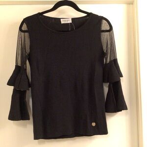 CONTROLUCE/BLACK.KNIT+MESH.SLEEVE.TOP